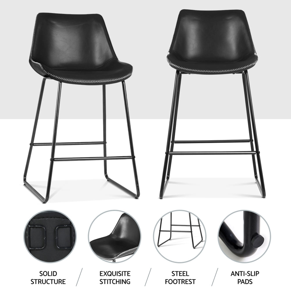 4x Bar Stools Leather Padded Metal Legs Black by Artiss