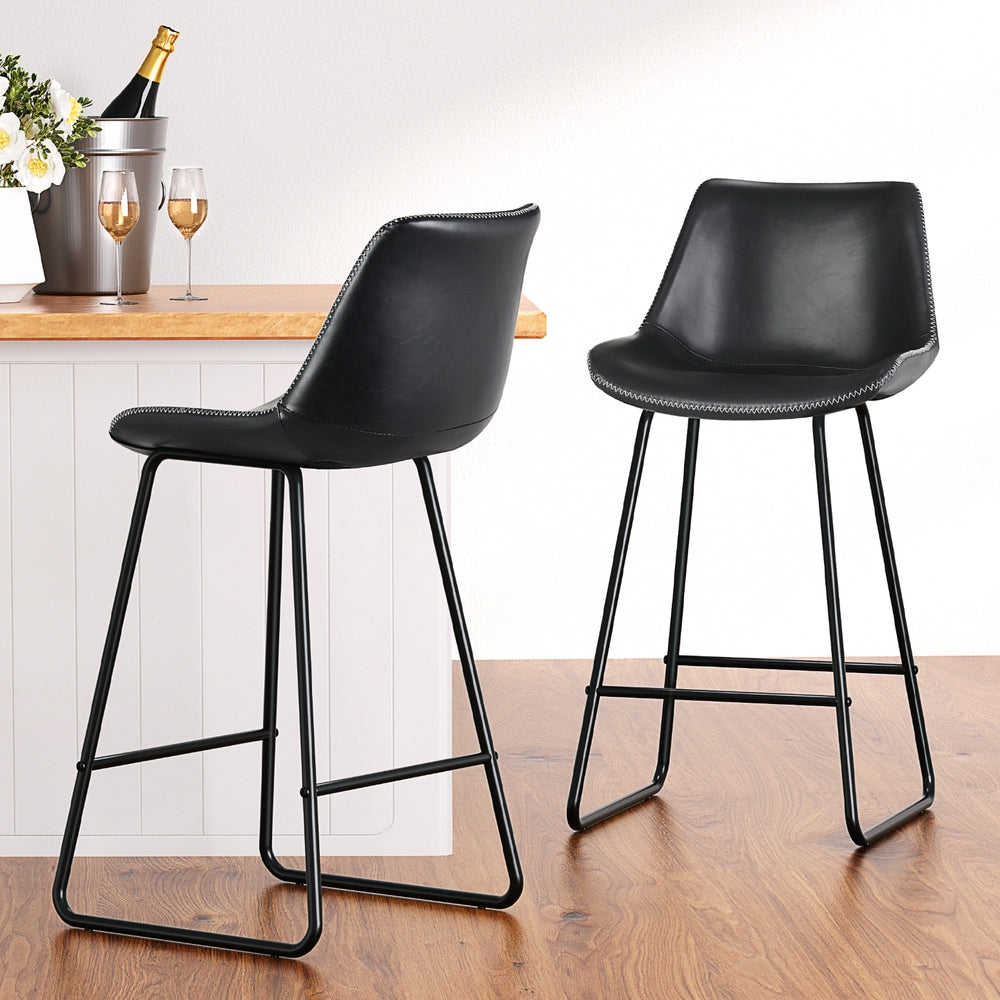 4x Bar Stools Leather Padded Metal Legs Black by Artiss