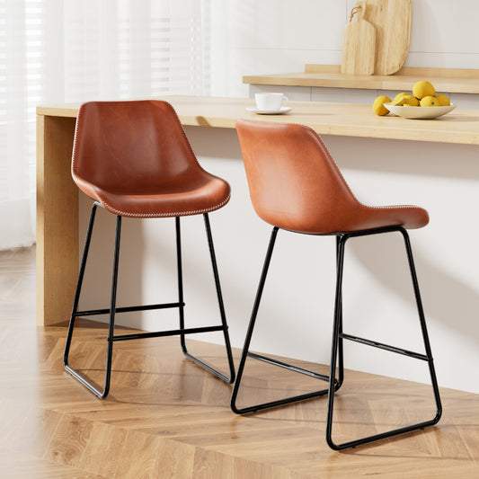Bar Stools Kitchen Counter Barstools Leather Metal Chairs Brown x2 By Artiss