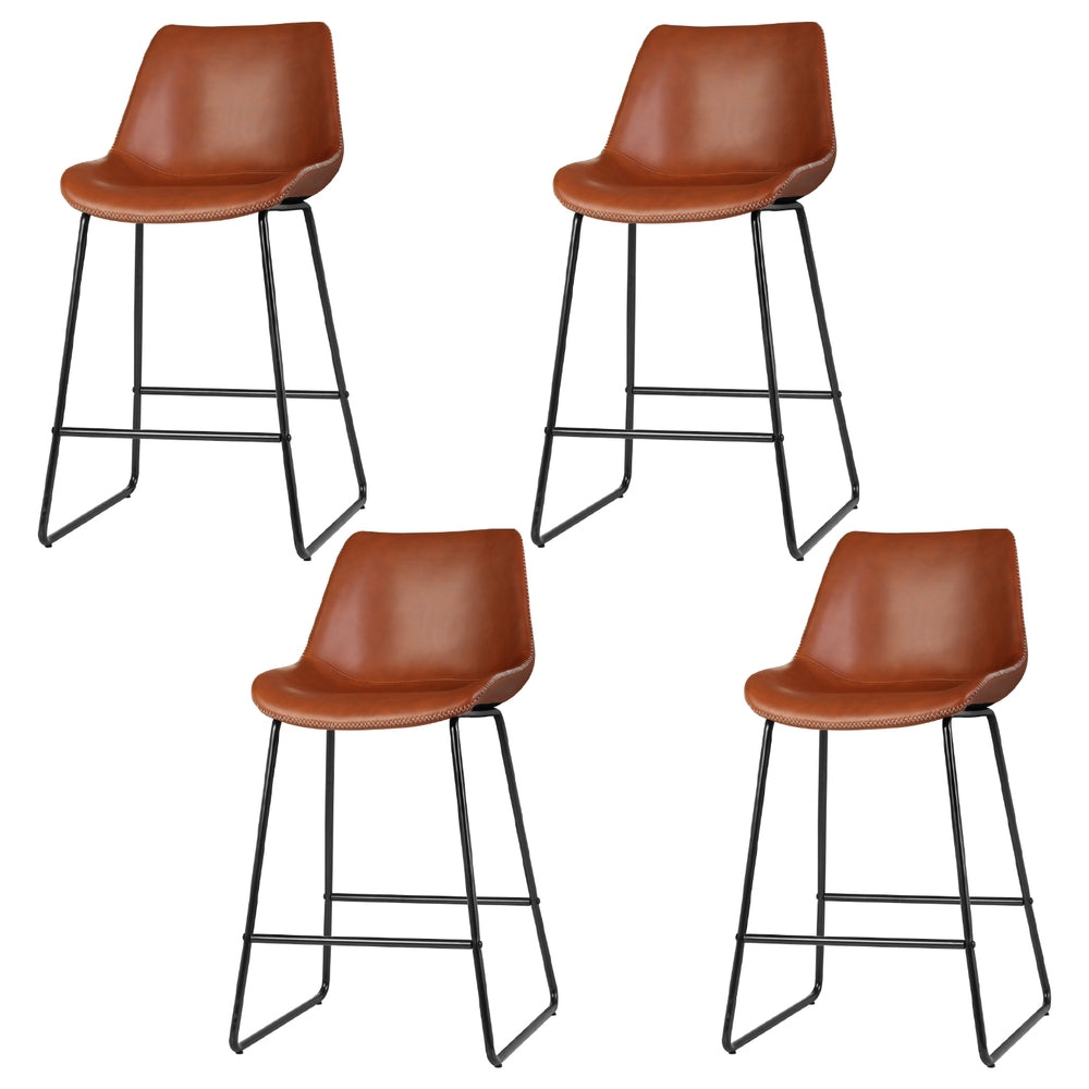 4x Bar Stools Leather Padded Metal Legs Brown by Artiss