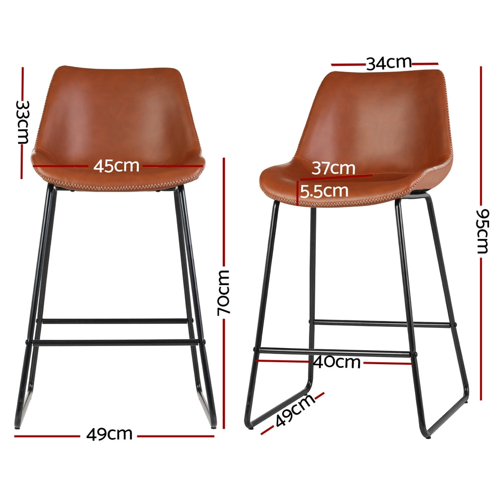 4x Bar Stools Leather Padded Metal Legs Brown by Artiss