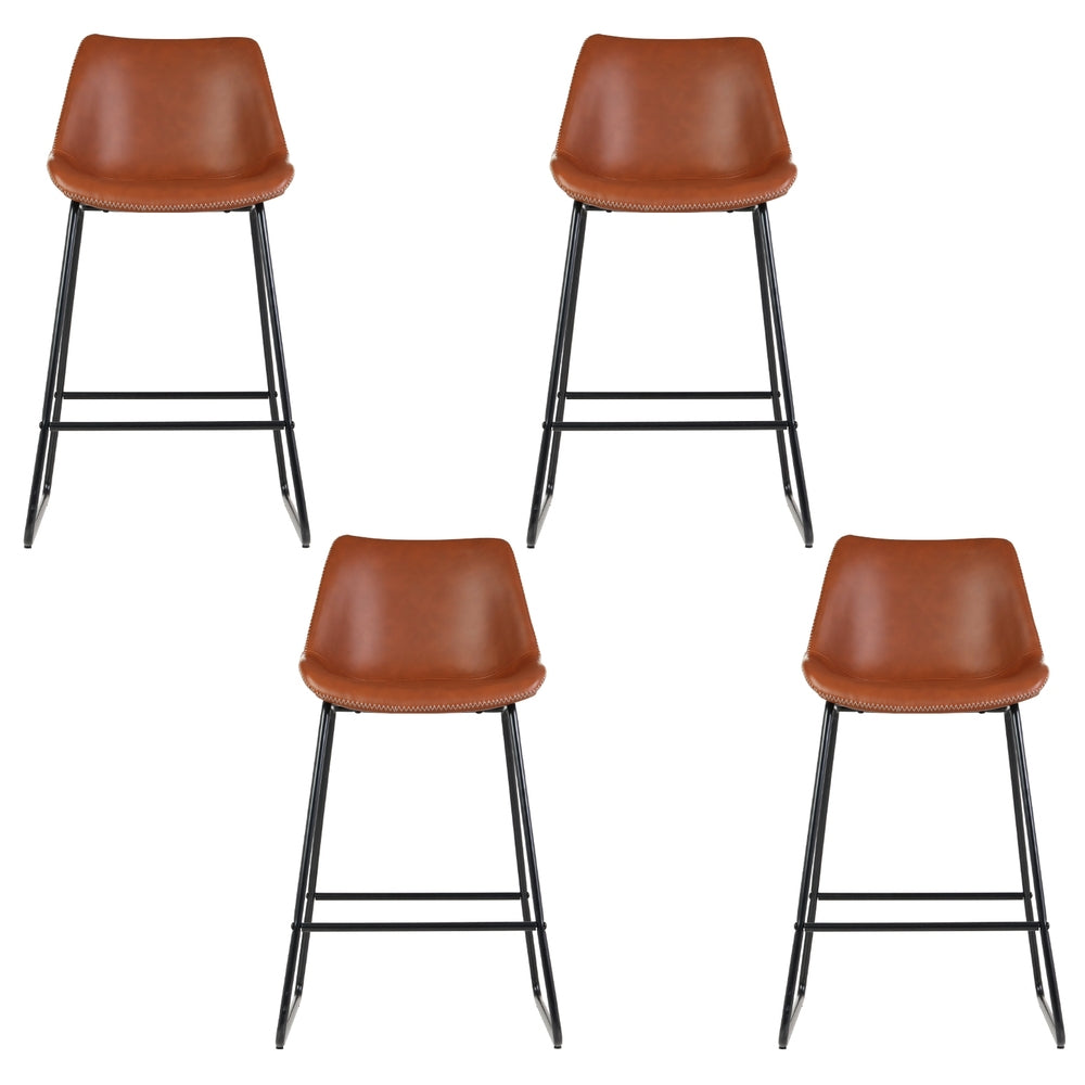 4x Bar Stools Leather Padded Metal Legs Brown by Artiss