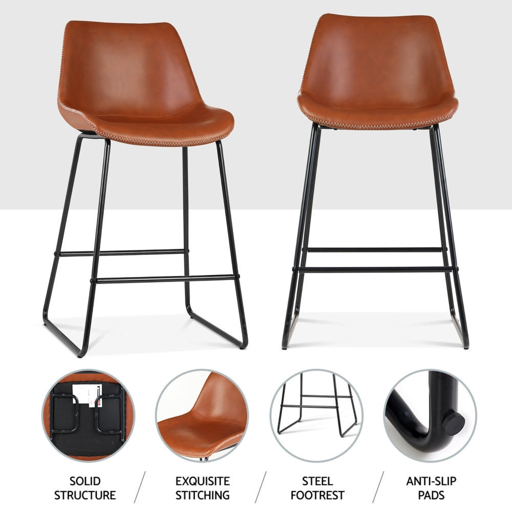 4x Bar Stools Leather Padded Metal Legs Brown by Artiss