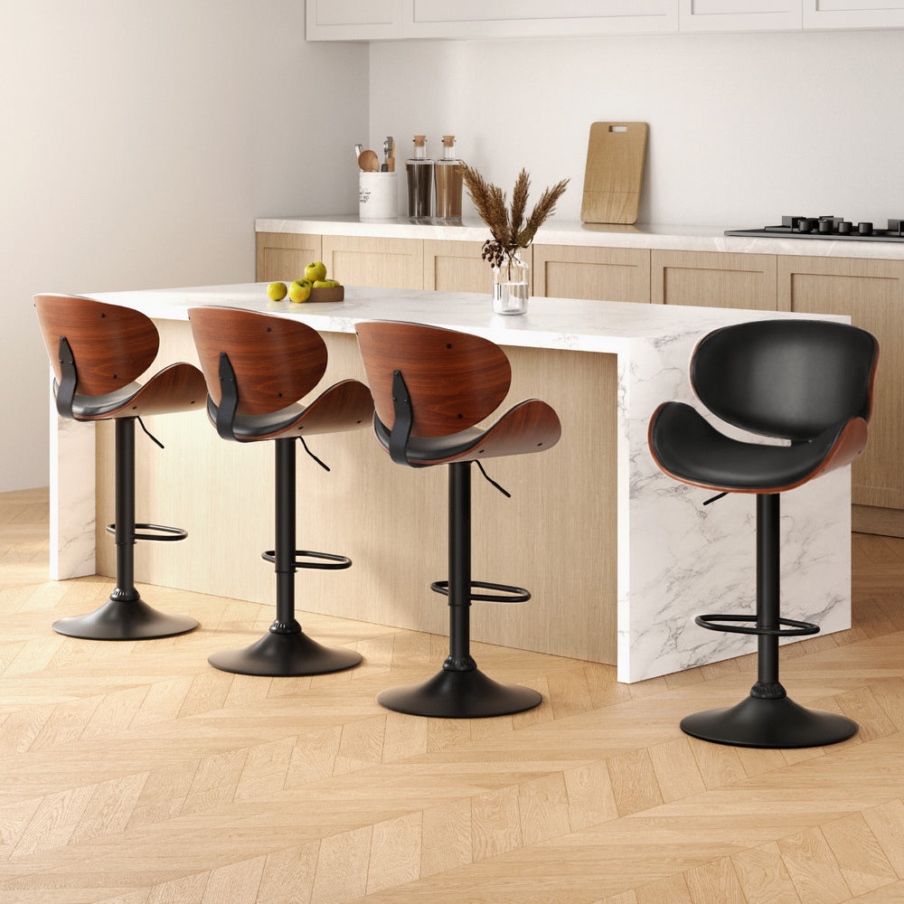 4x Bar Stools Gas Lift Leather Padded Black by Artiss