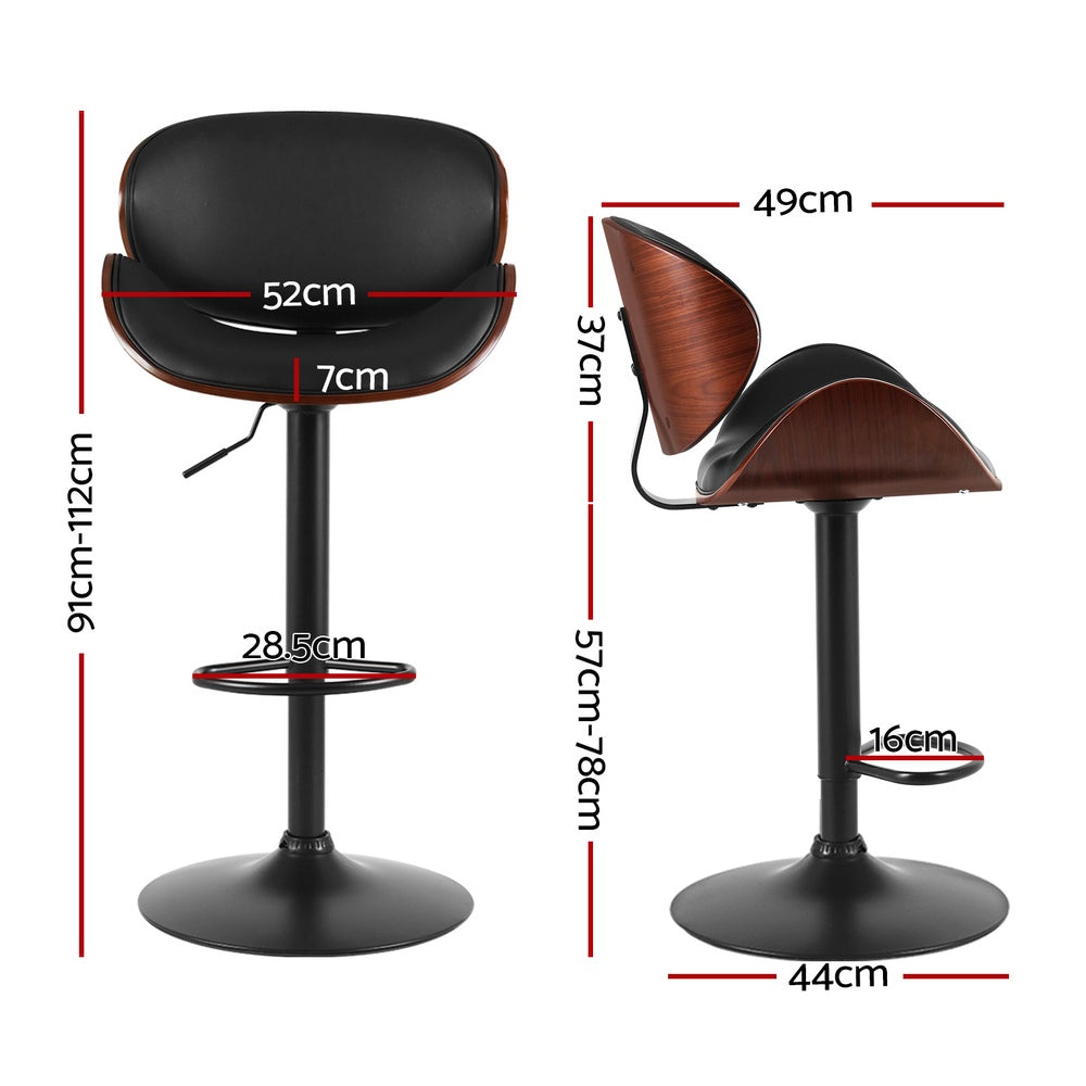 4x Bar Stools Gas Lift Leather Padded Black by Artiss