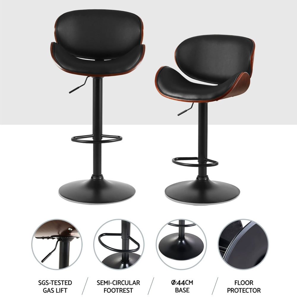 4x Bar Stools Gas Lift Leather Padded Black by Artiss