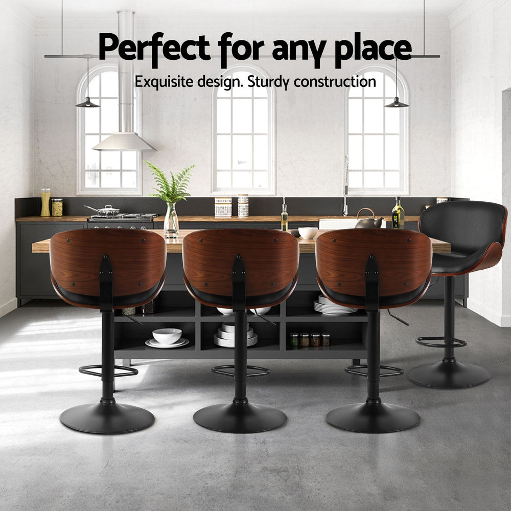 4x Bar Stools Gas Lift Leather Padded Black by Artiss