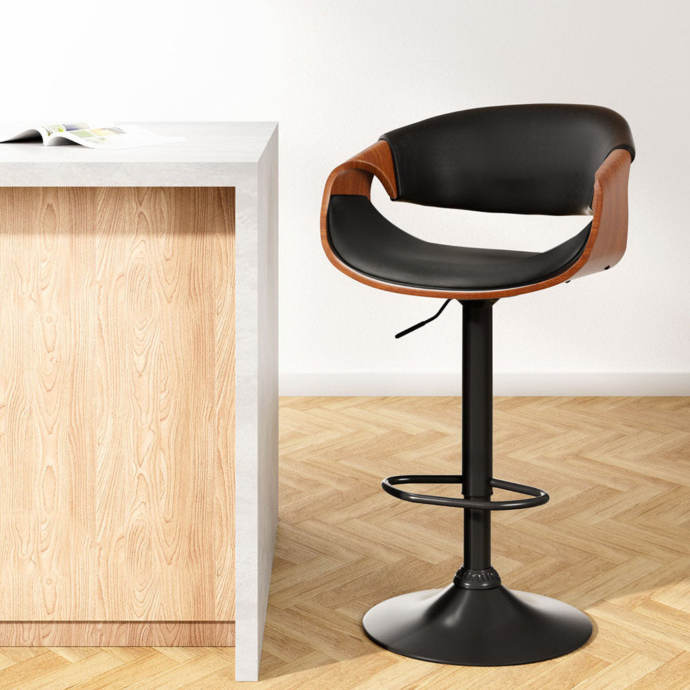 Bar Stools Gas Lift Leather w/Armrest By Artiss