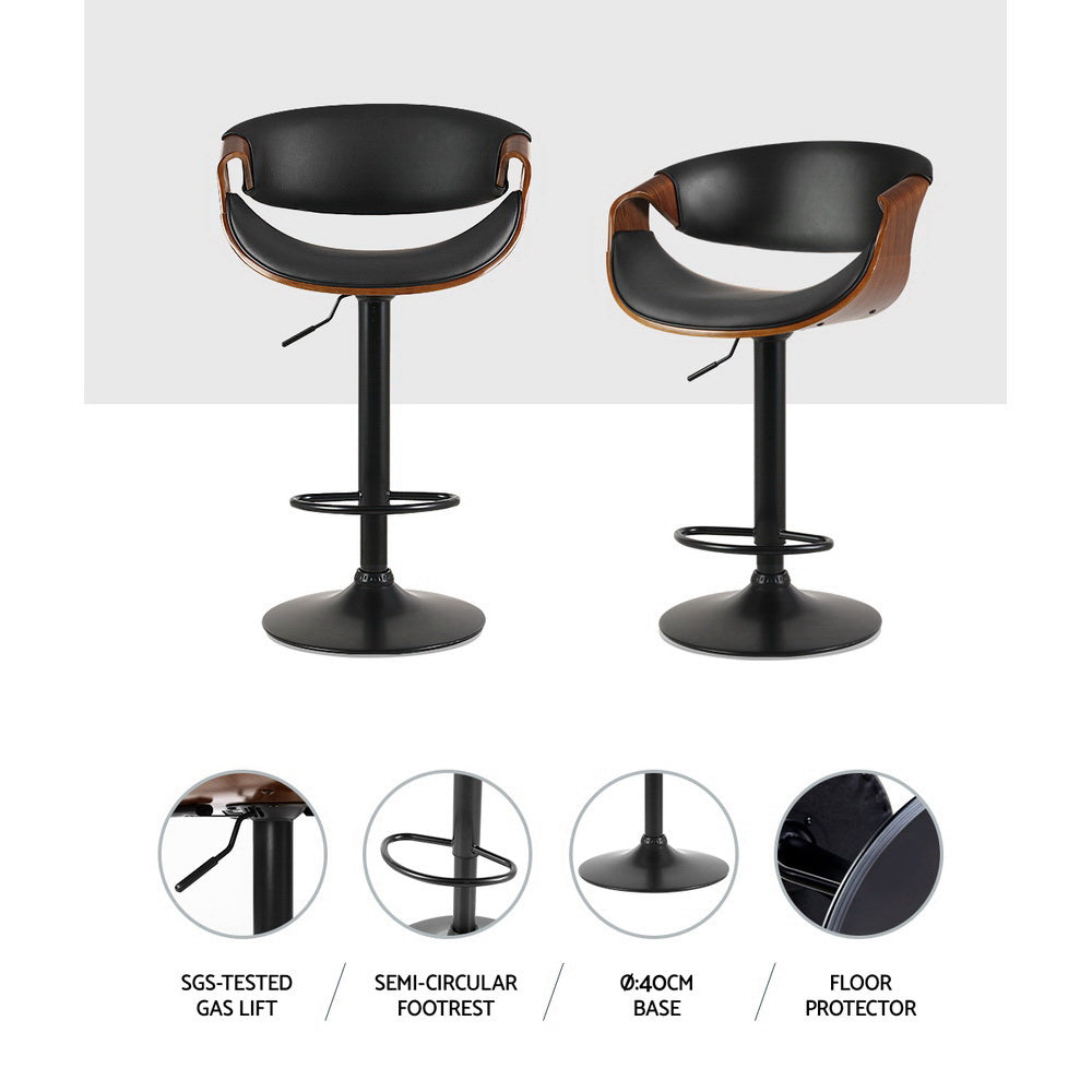 Bar Stools Gas Lift Leather w/Armrest By Artiss