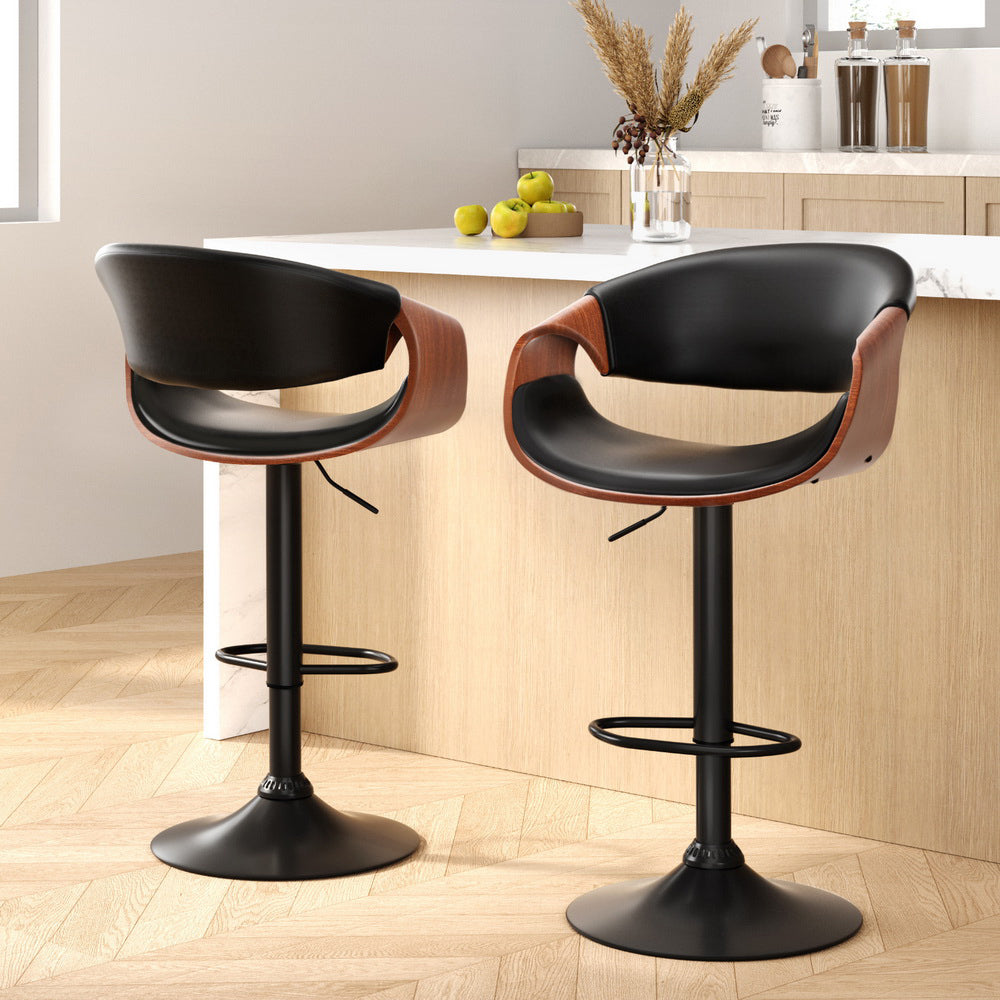 2x Bar Stools Gas Lift Leather w/Armrest by Artiss