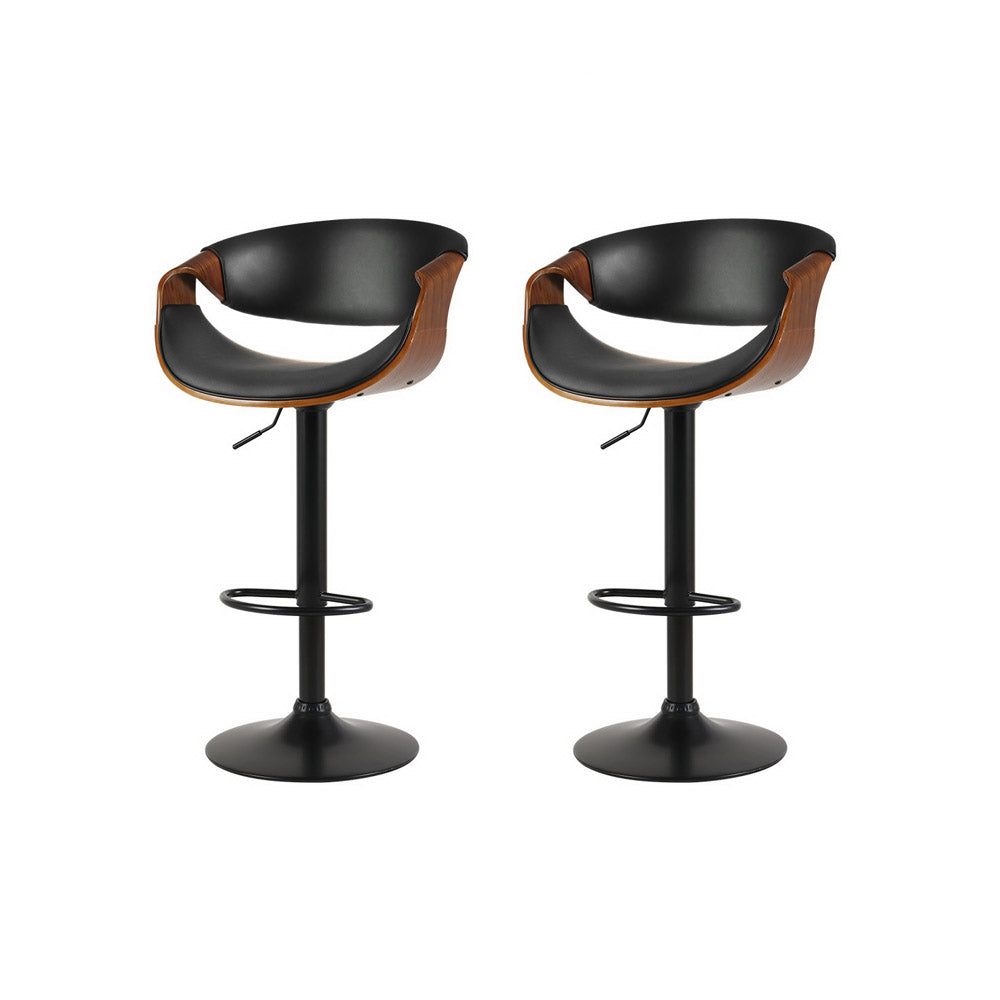 2x Bar Stools Gas Lift Leather w/Armrest by Artiss