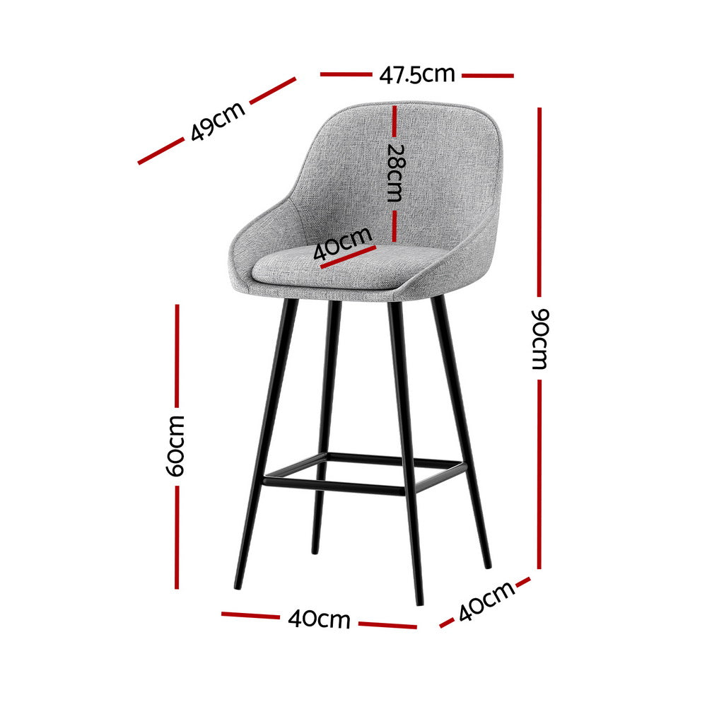 2x Bar Stools Upholstered Stool Counter Seat Kitchen Dining Chairs by Artiss