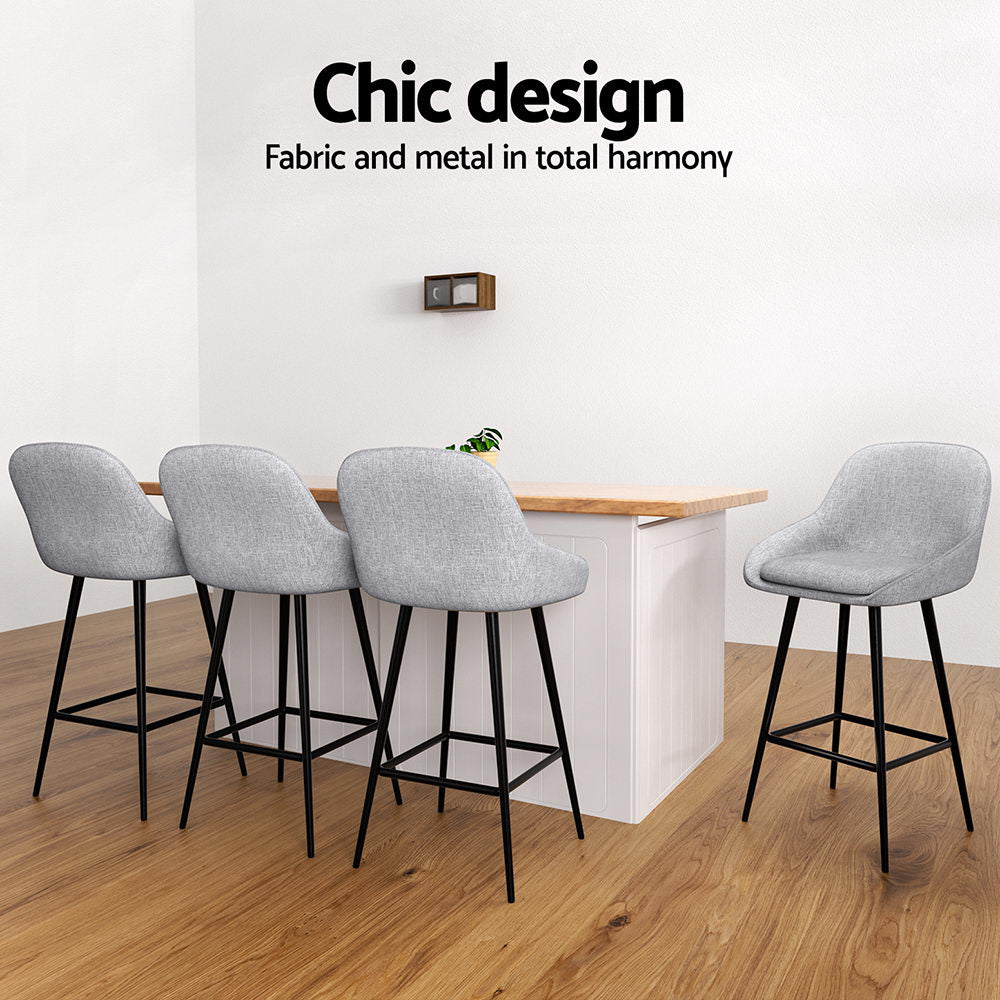 4x Bar Stools Upholstered Stool Counter Seat Kitchen Dining Chairs By Artiss