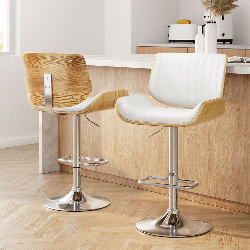 2x Bar Stools Adjustable Leather Chairs by Artiss