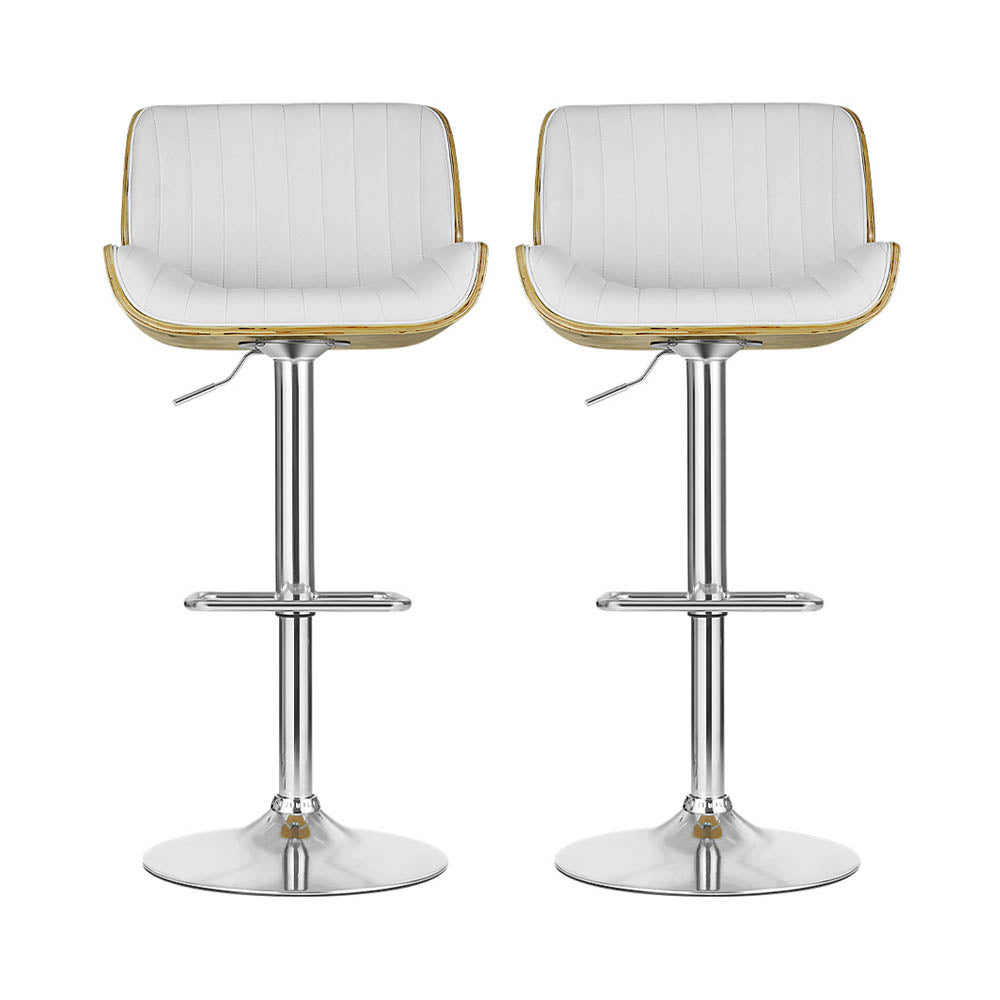 2x Bar Stools Adjustable Leather Chairs by Artiss