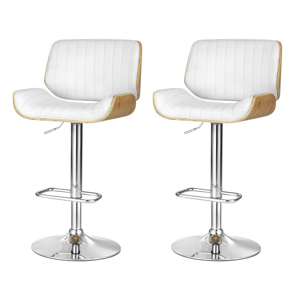 2x Bar Stools Adjustable Leather Chairs by Artiss