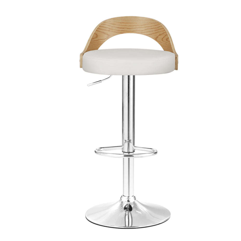 2x Bar Stools Adjustable Leather Padded White By Artiss