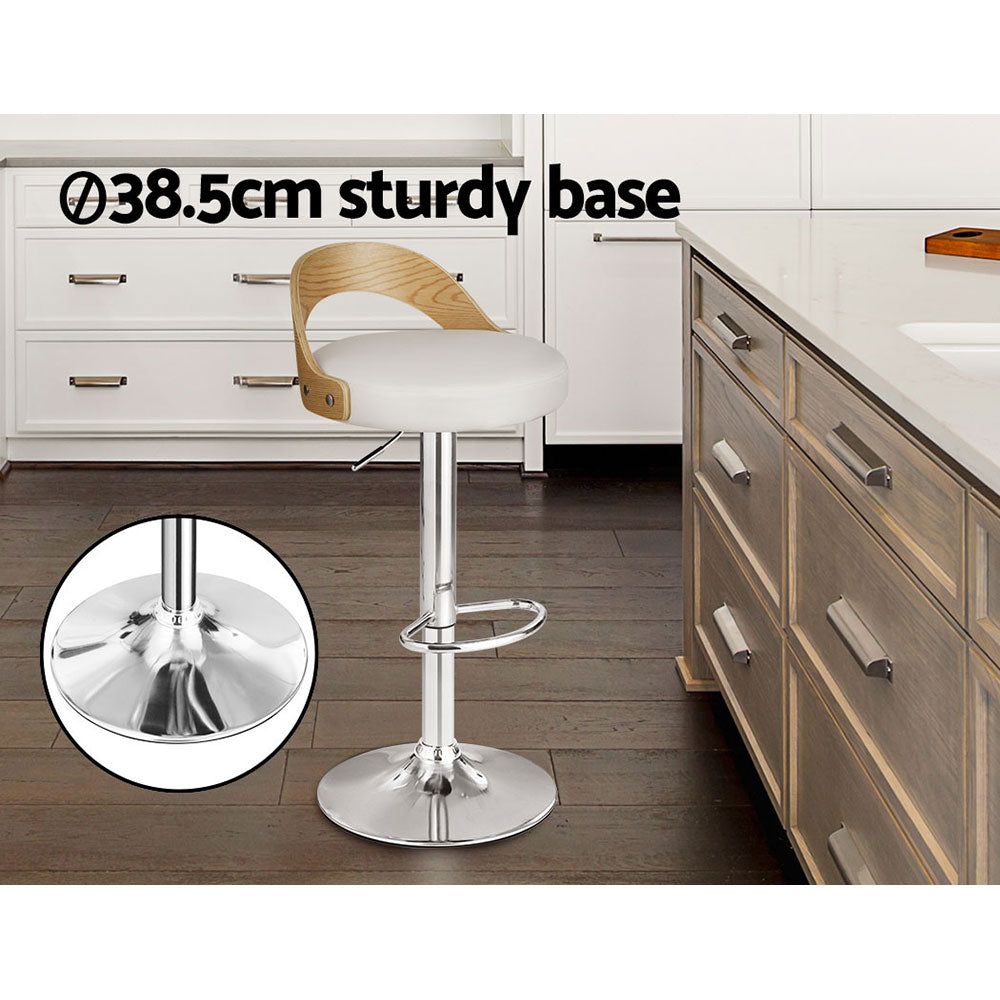 2x Bar Stools Adjustable Leather Padded White By Artiss