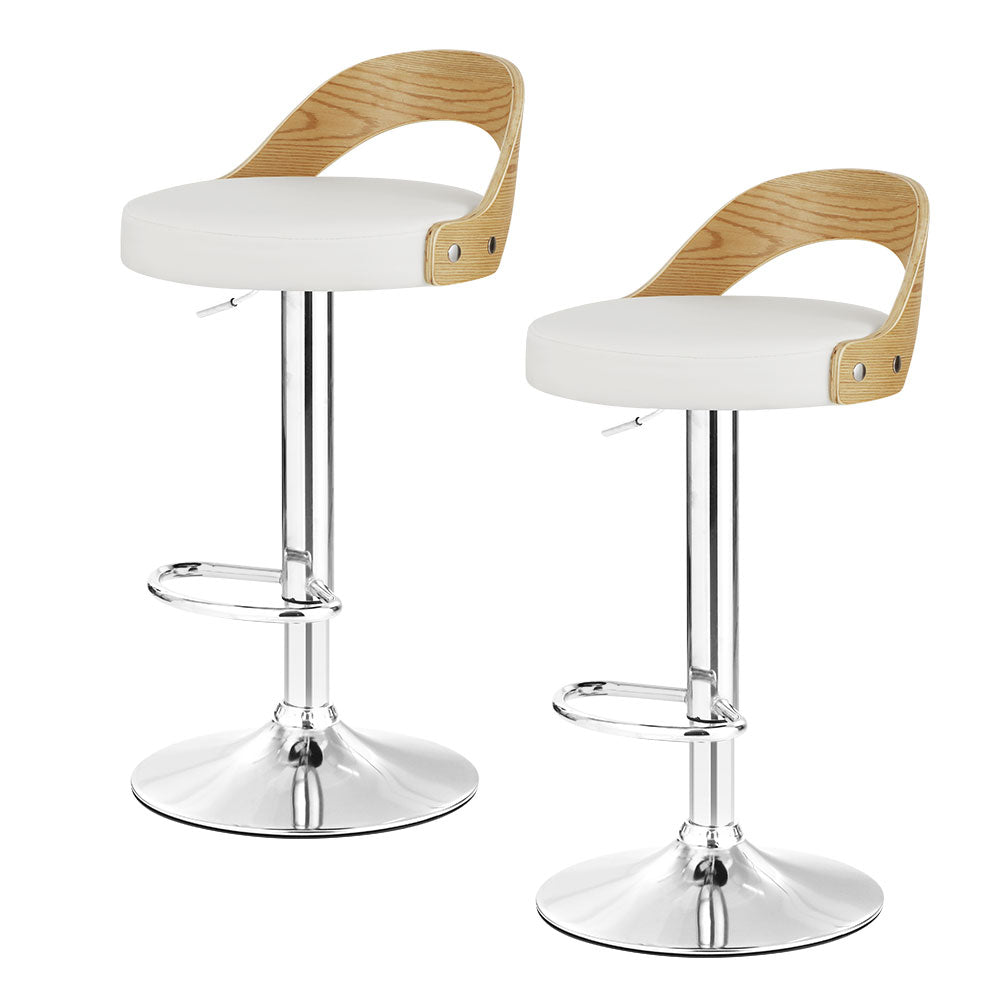 2x Bar Stools Adjustable Leather Padded White By Artiss