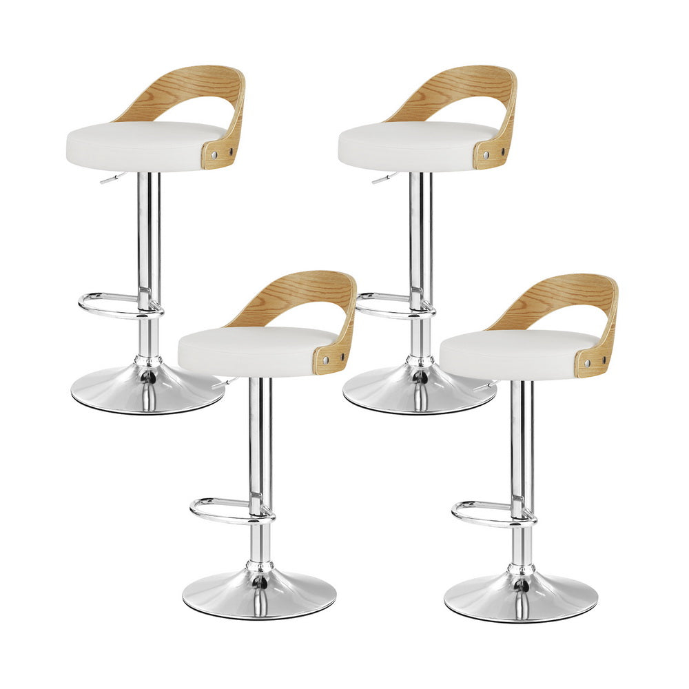 4x Bar Stools Adjustable Leather Padded White by Artiss