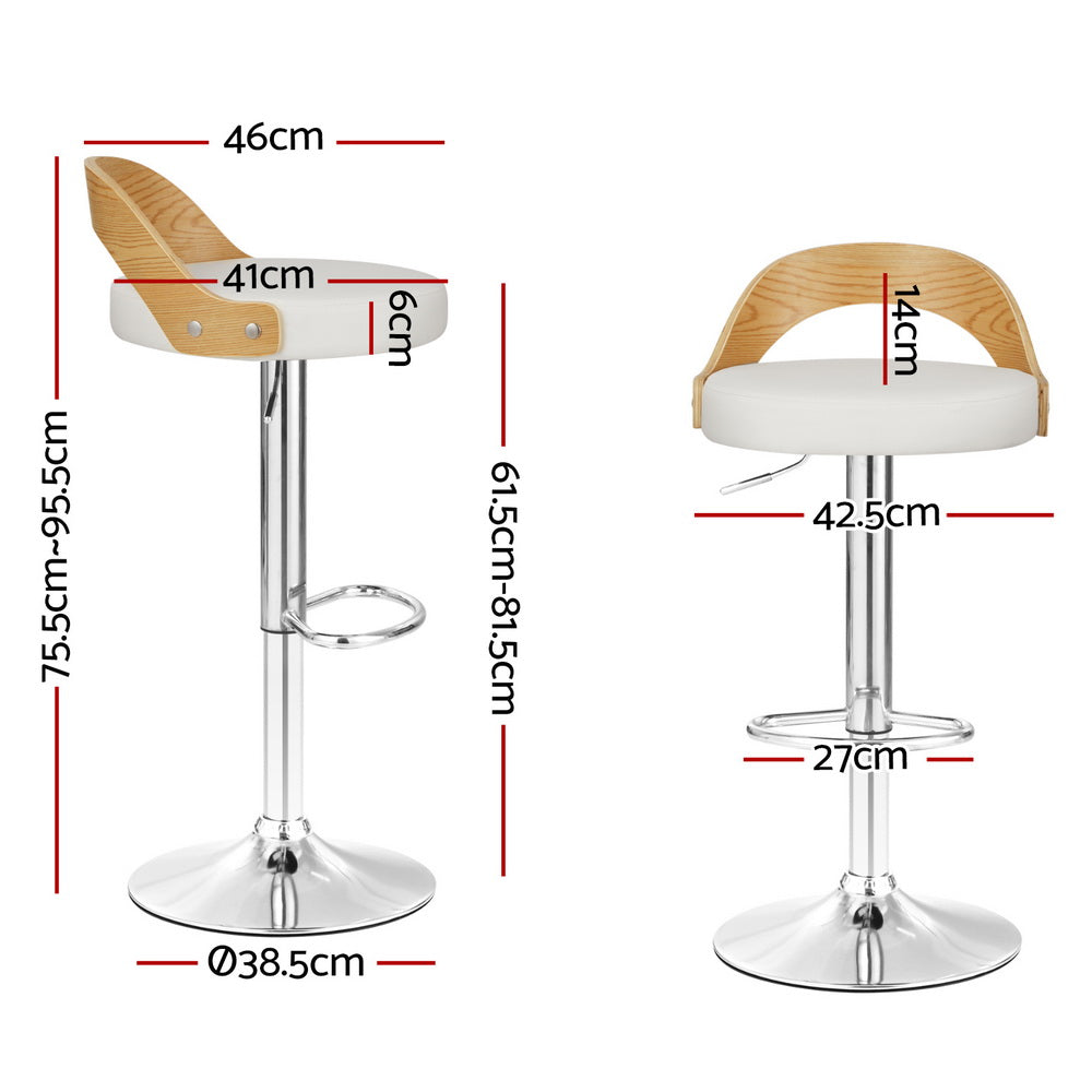 4x Bar Stools Adjustable Leather Padded White by Artiss