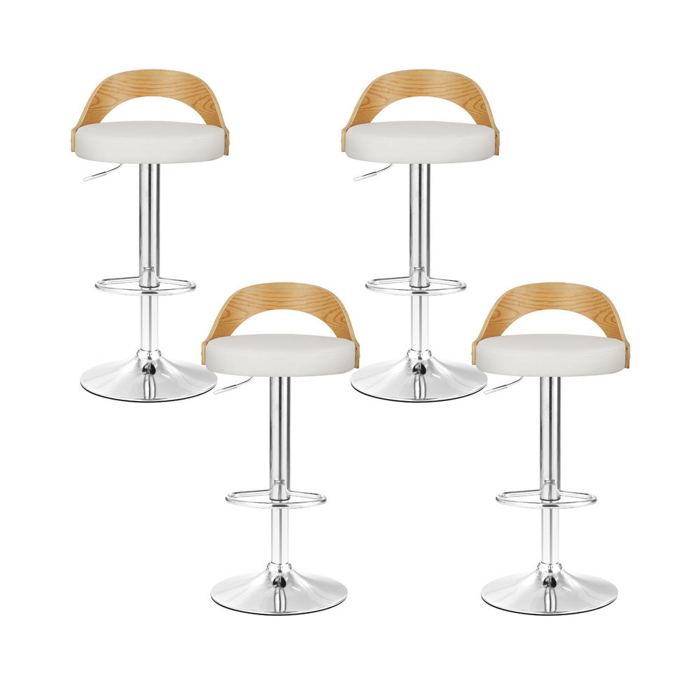 4x Bar Stools Adjustable Leather Padded White by Artiss