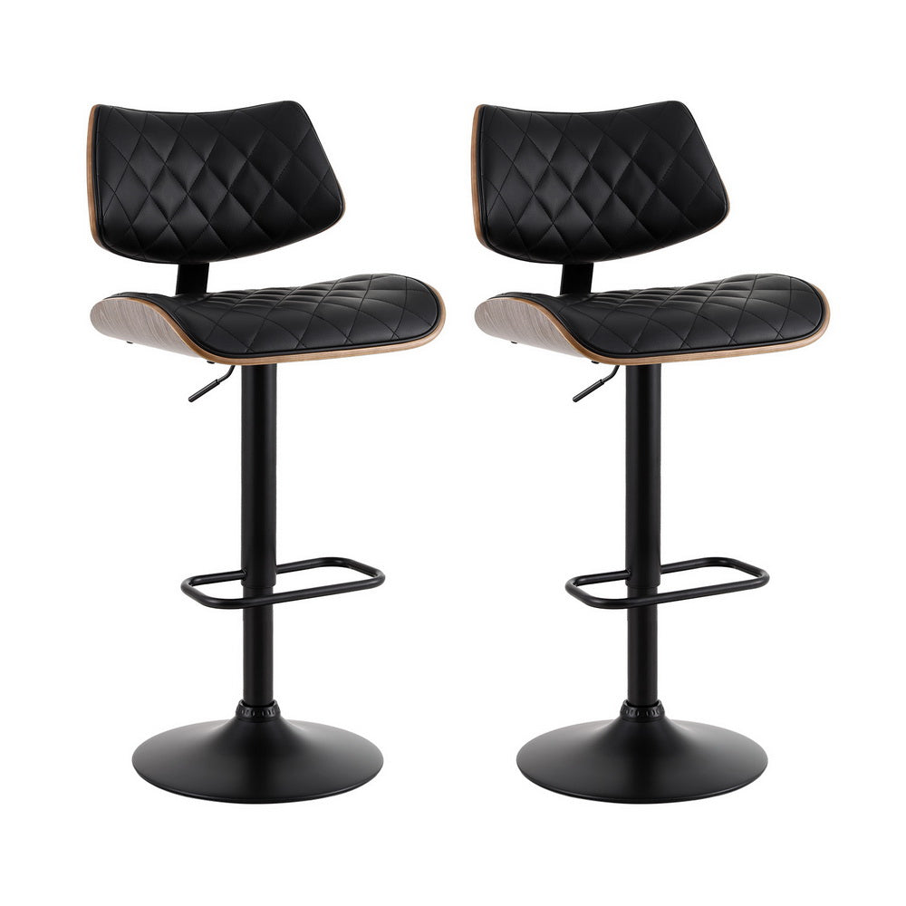 2x Bar Stools Kitchen Dining Chairs Gas Lift Stool Wooden Leather Black by Artiss