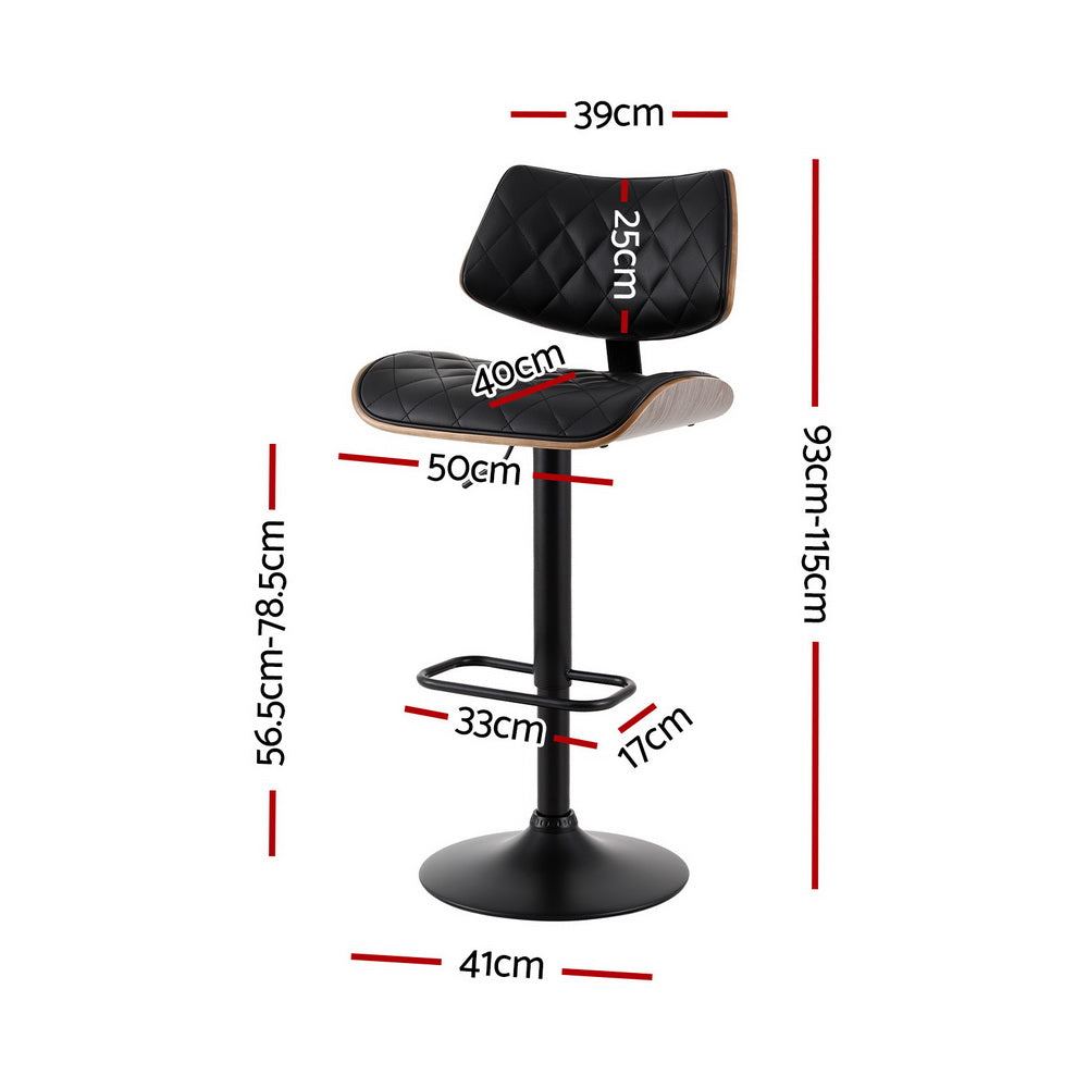 2x Bar Stools Kitchen Dining Chairs Gas Lift Stool Wooden Leather Black by Artiss