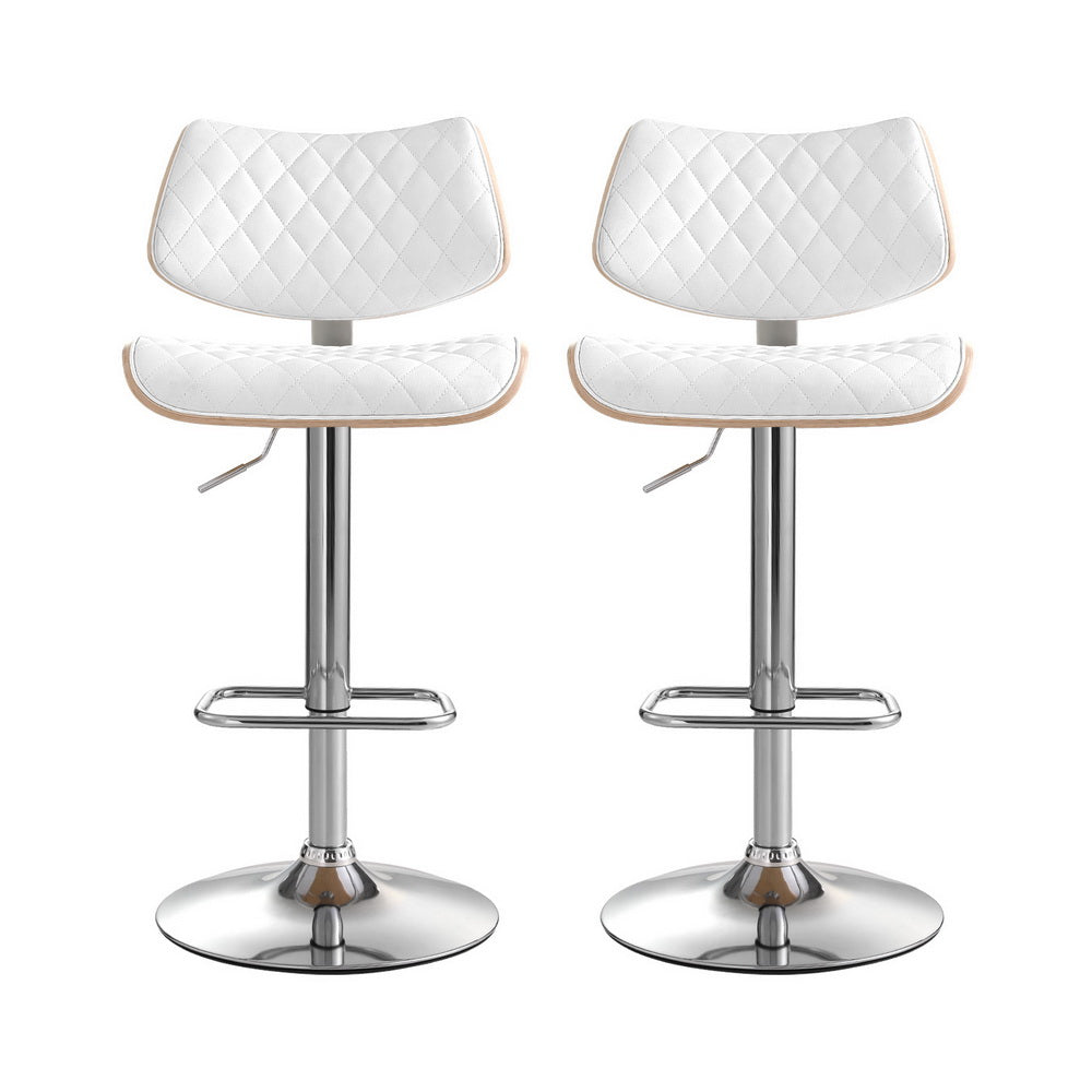 2x Bar Stools Kitchen Dining Chairs Gas Lift Stool Wooden Leather White by Artiss