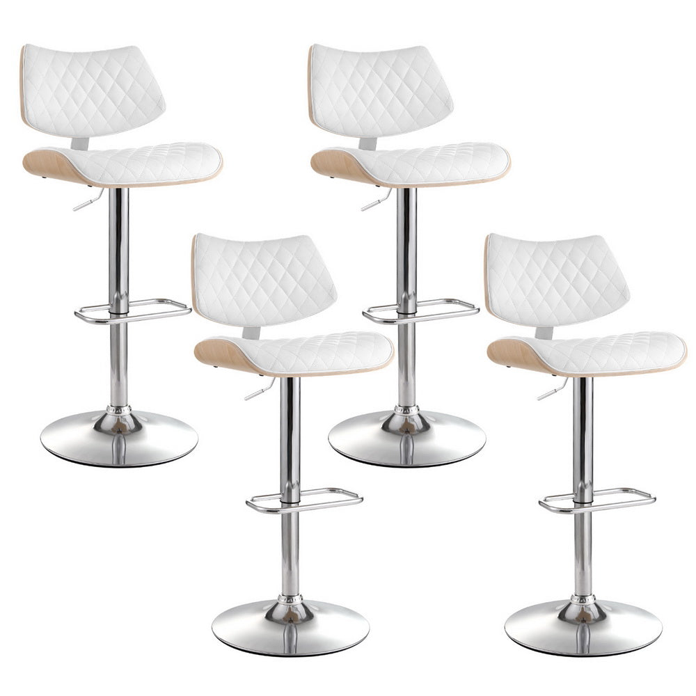 4x Bar Stools Kitchen Dining Chairs Gas Lift Stool Wooden Leather White by Artiss