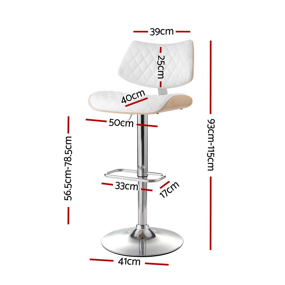4x Bar Stools Kitchen Dining Chairs Gas Lift Stool Wooden Leather White by Artiss