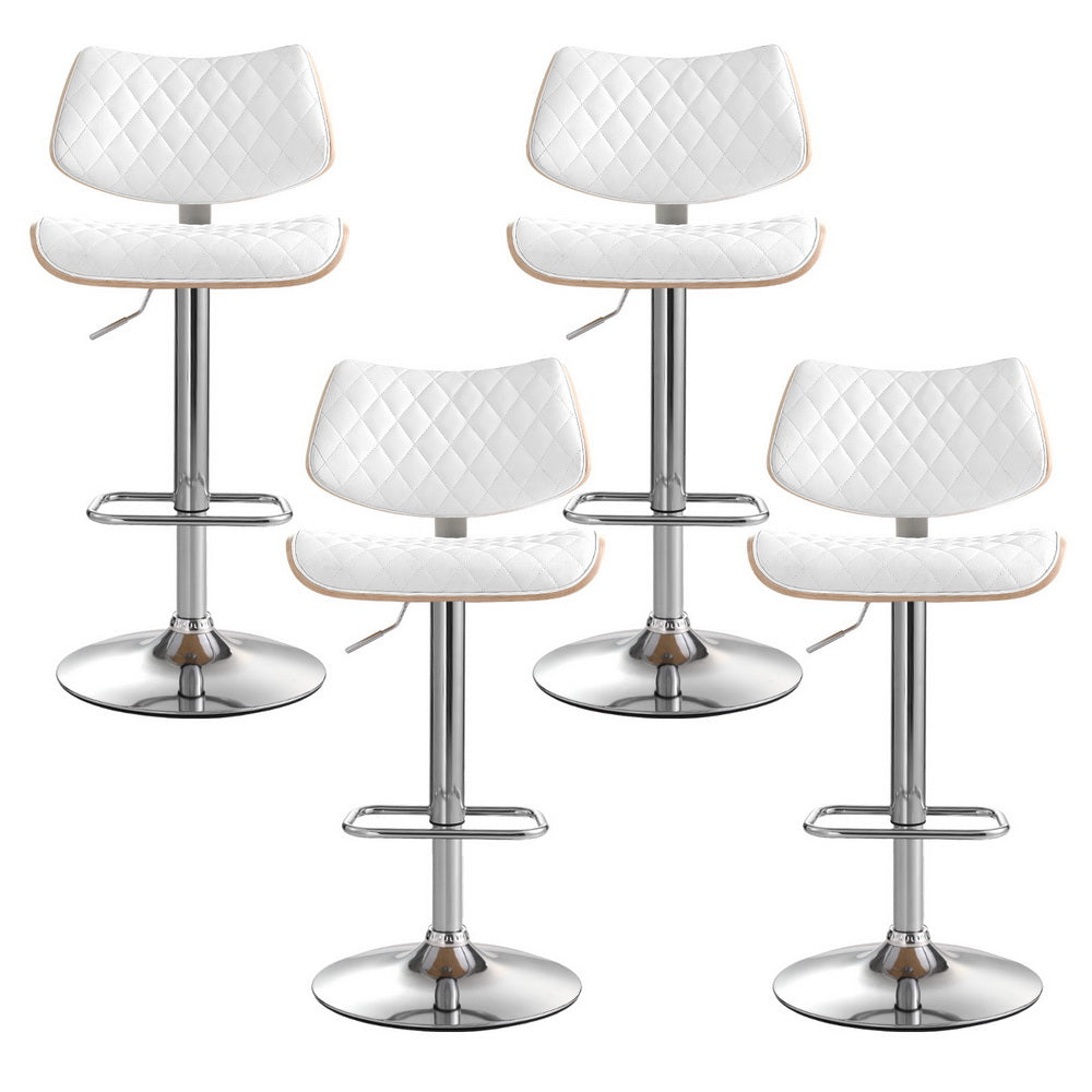 4x Bar Stools Kitchen Dining Chairs Gas Lift Stool Wooden Leather White by Artiss