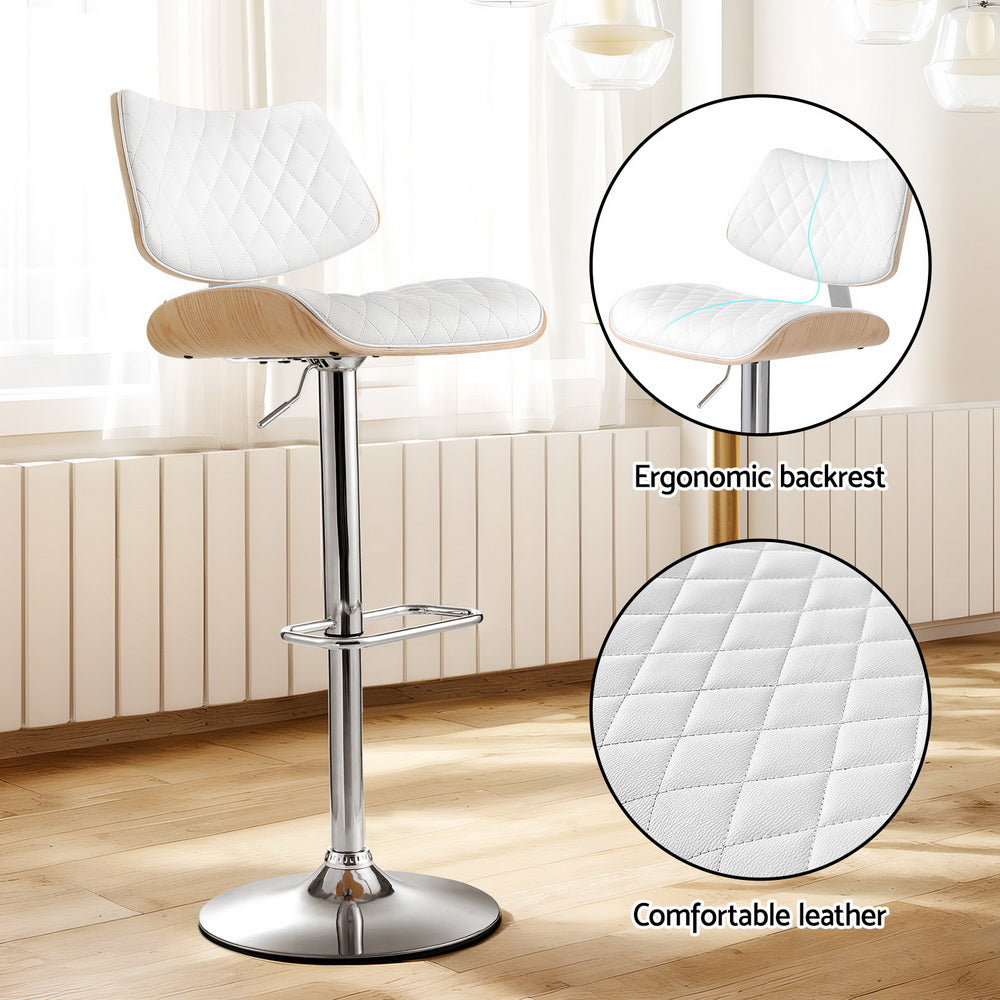 4x Bar Stools Kitchen Dining Chairs Gas Lift Stool Wooden Leather White by Artiss