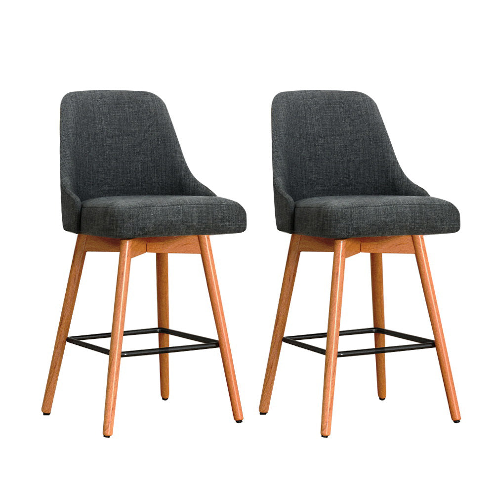 2x Bar Stools Swivel Seat Wooden Charcoal By Artiss