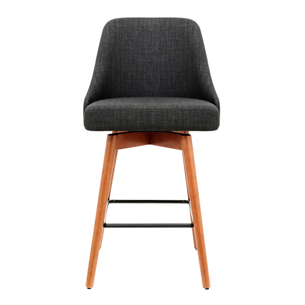 2x Bar Stools Swivel Seat Wooden Charcoal By Artiss