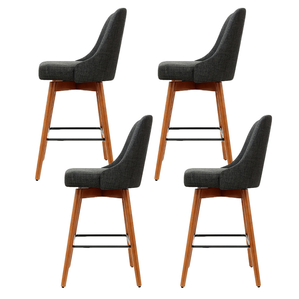 4x Bar Stools Swivel Seat Wooden Charcoal By Artiss