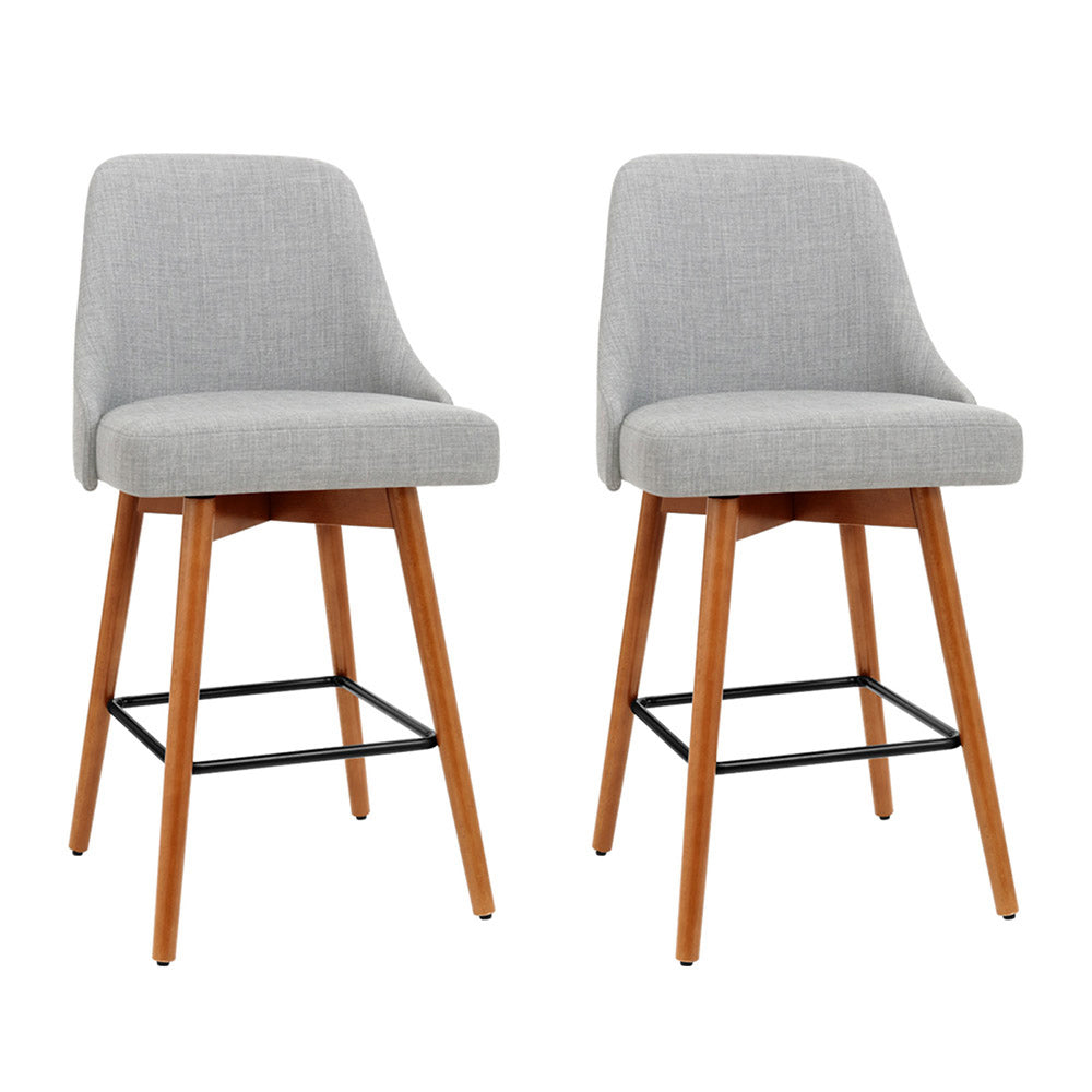 2x Bar Stools Swivel Seat Wooden Grey By Artiss