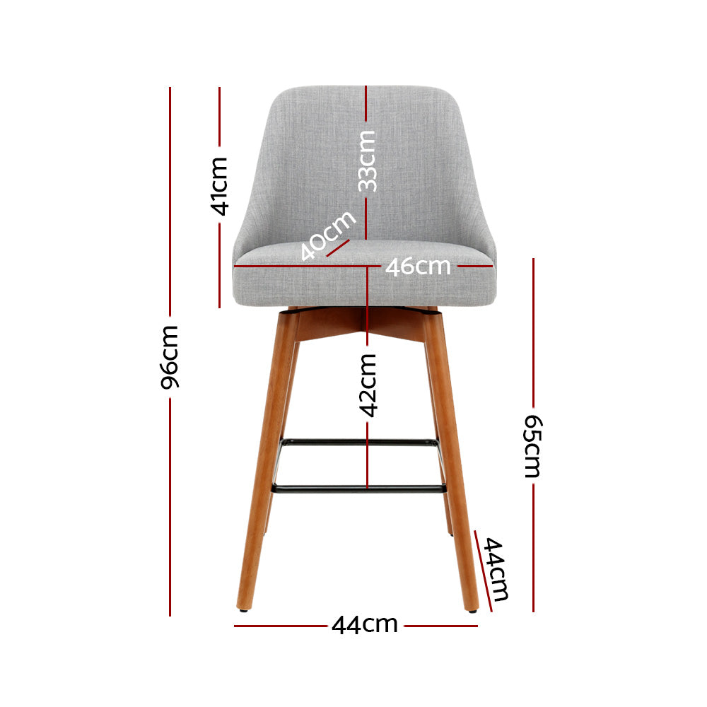 2x Bar Stools Swivel Seat Wooden Grey By Artiss