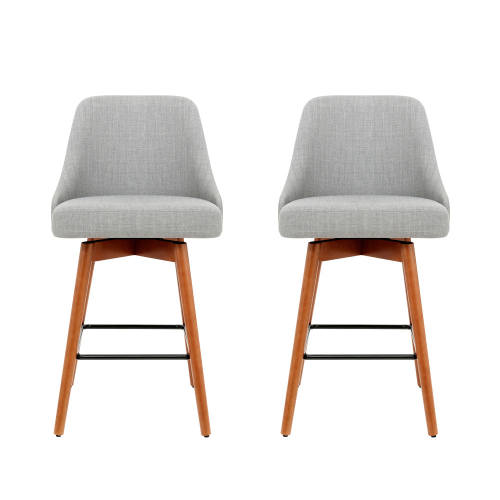 2x Bar Stools Swivel Seat Wooden Grey By Artiss