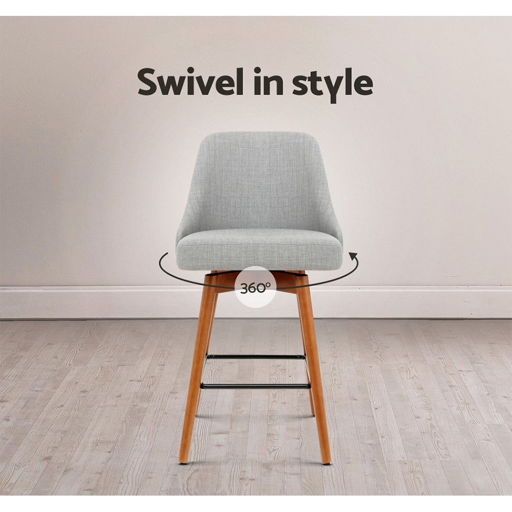 2x Bar Stools Swivel Seat Wooden Grey By Artiss