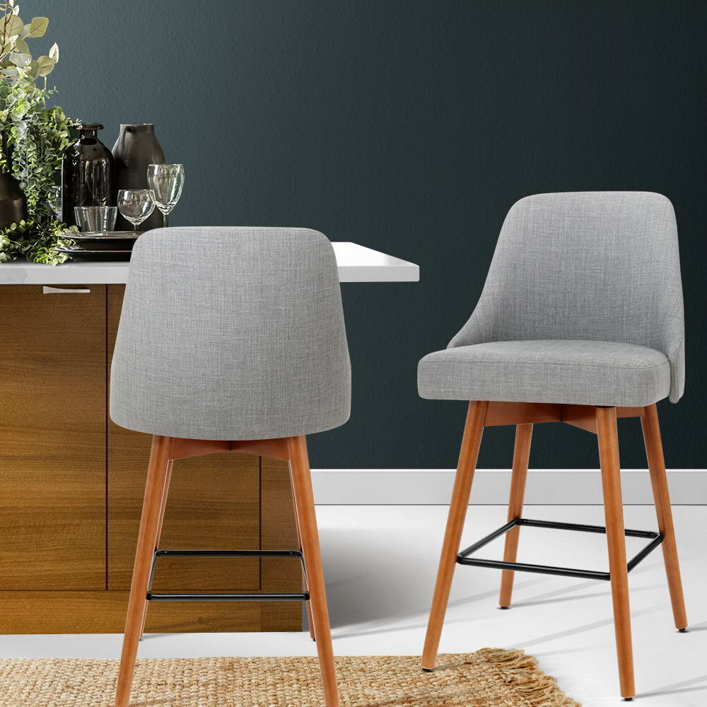 2x Bar Stools Swivel Seat Wooden Grey By Artiss
