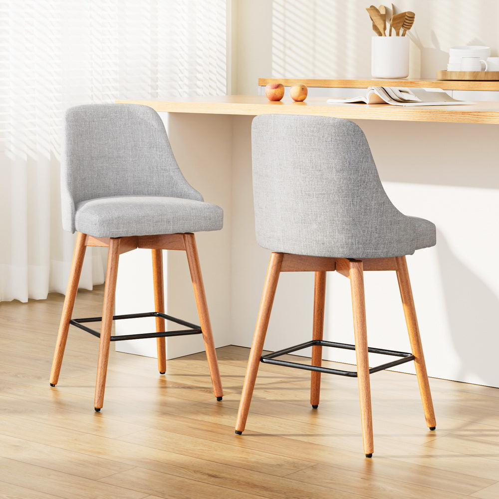 2x Bar Stools Swivel Seat Wooden Grey By Artiss