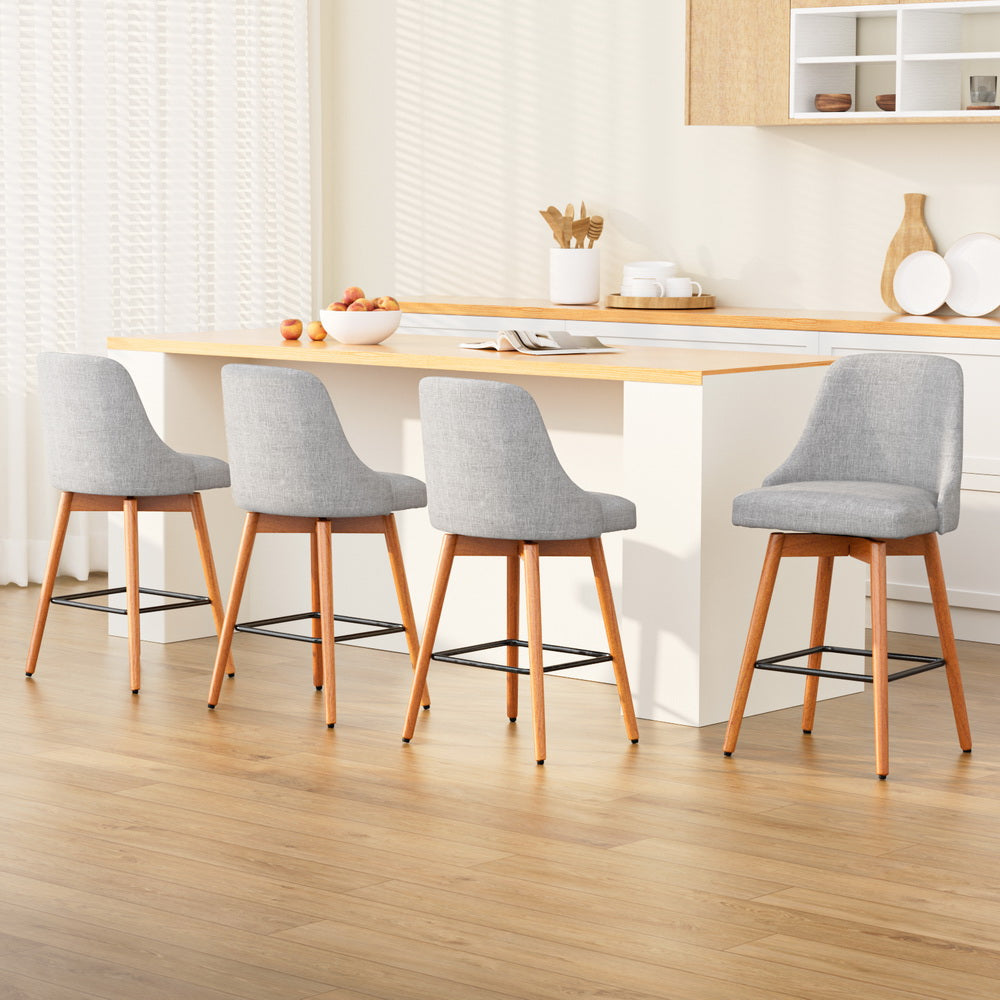 4x Bar Stools Swivel Seat Wooden Grey By Artiss