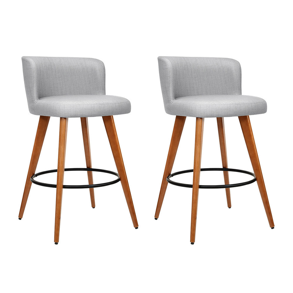 2x Bar Stools Linen Padded Wooden Grey By Artiss