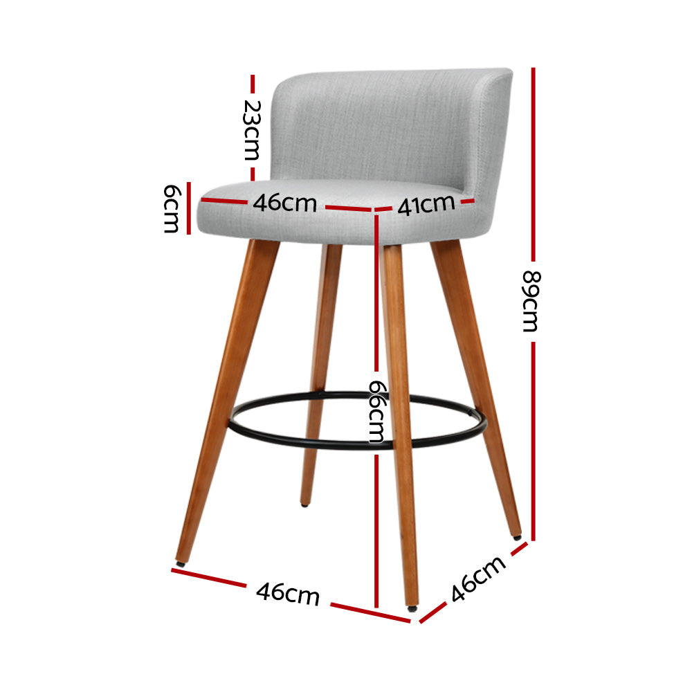 4x Bar Stools Linen Padded Wooden Grey By Artiss