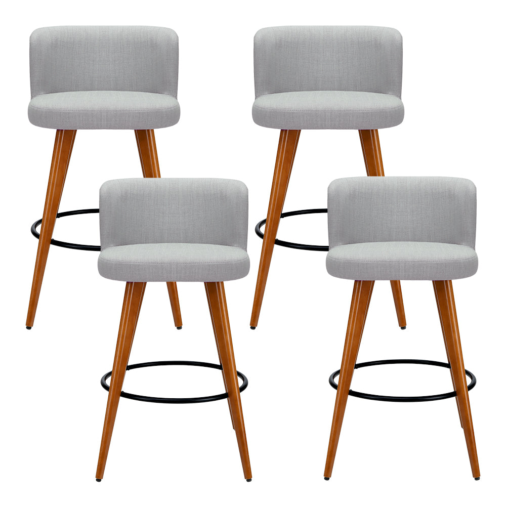 4x Bar Stools Linen Padded Wooden Grey By Artiss