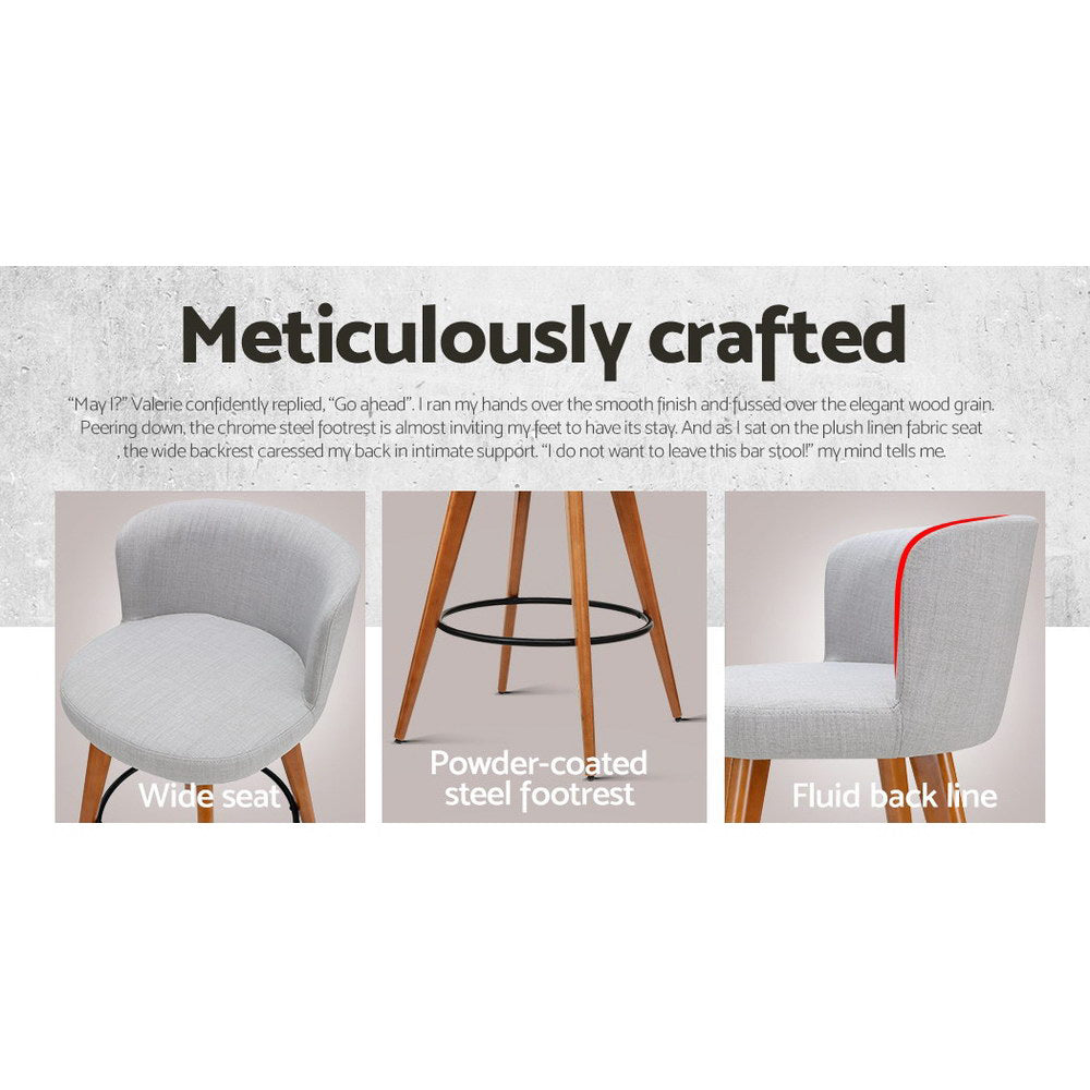 4x Bar Stools Linen Padded Wooden Grey By Artiss