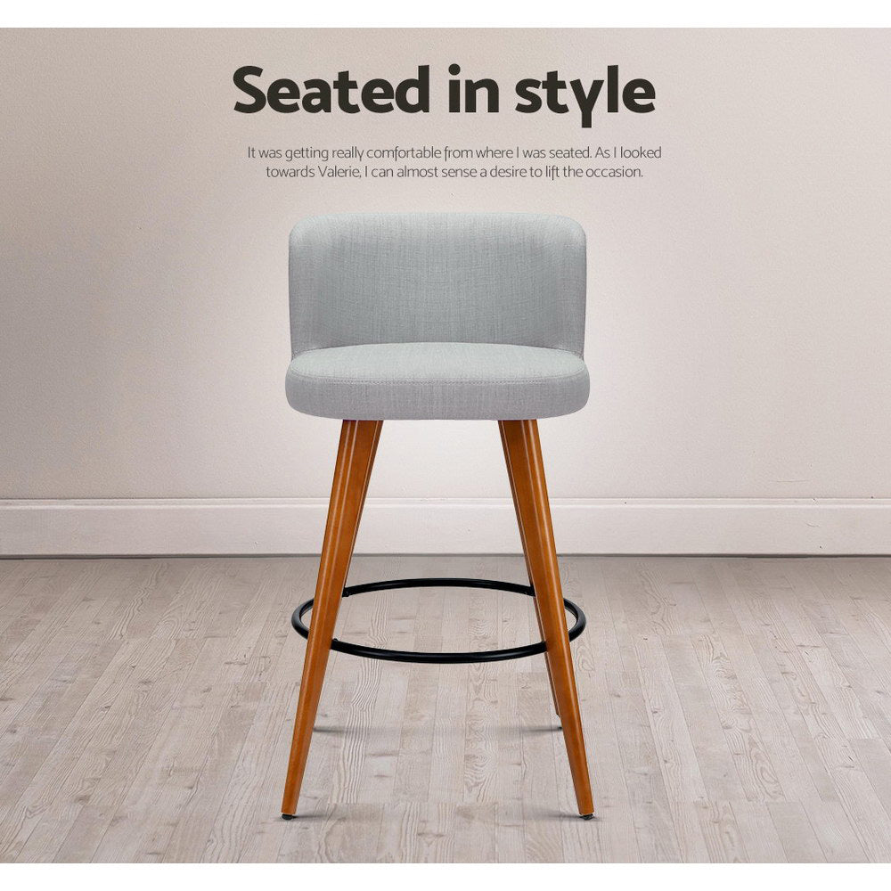 4x Bar Stools Linen Padded Wooden Grey By Artiss