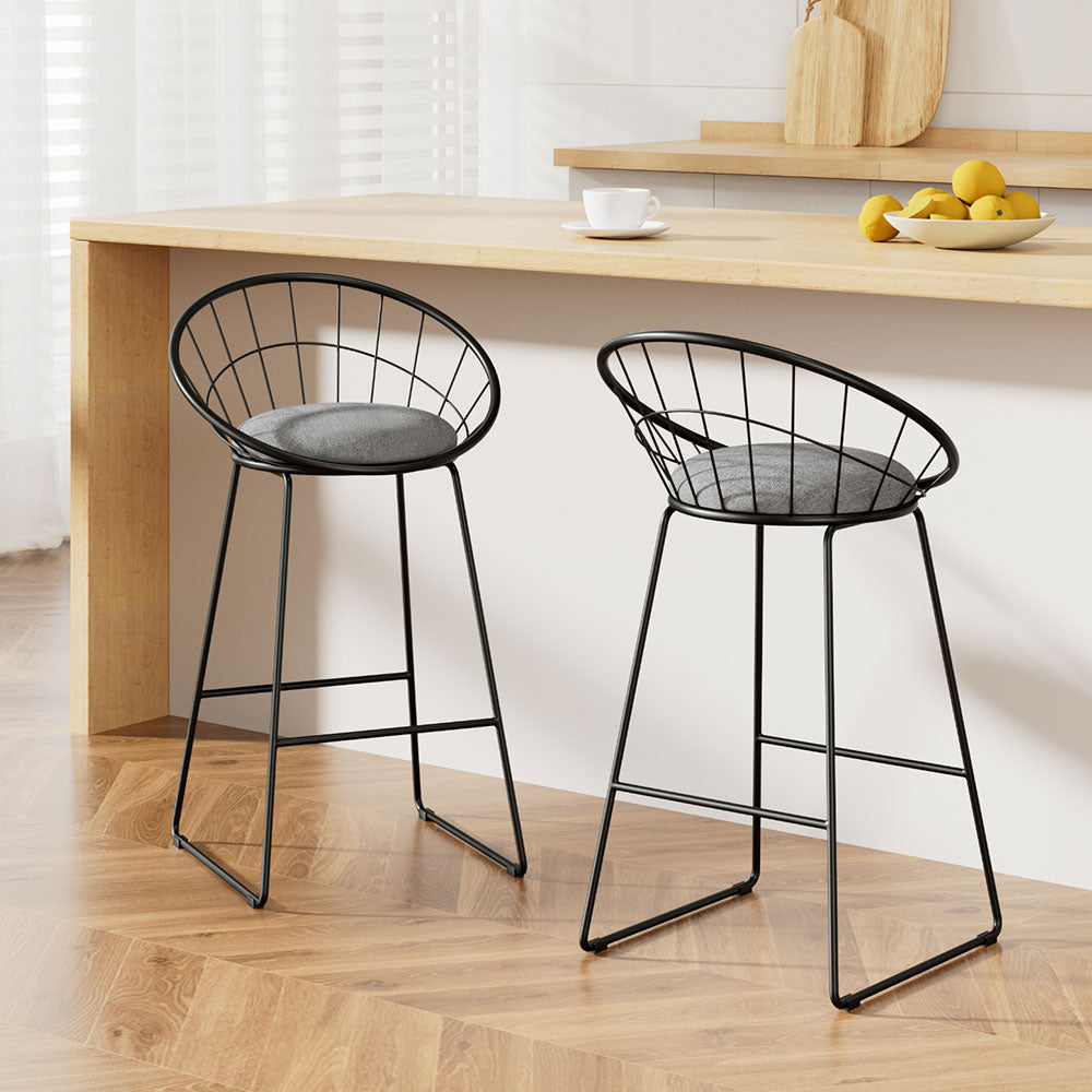 2x Bar Stools Padded Seat Metal By Artiss