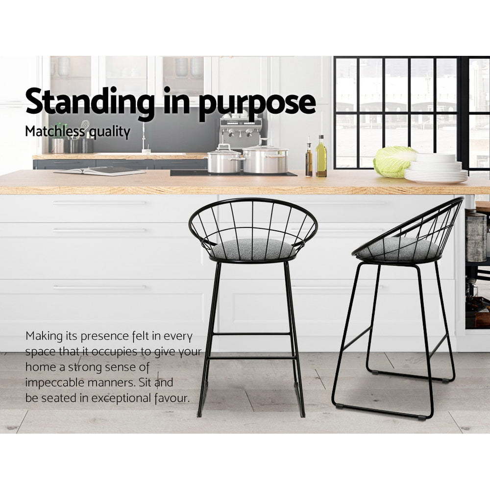 2x Bar Stools Padded Seat Metal By Artiss